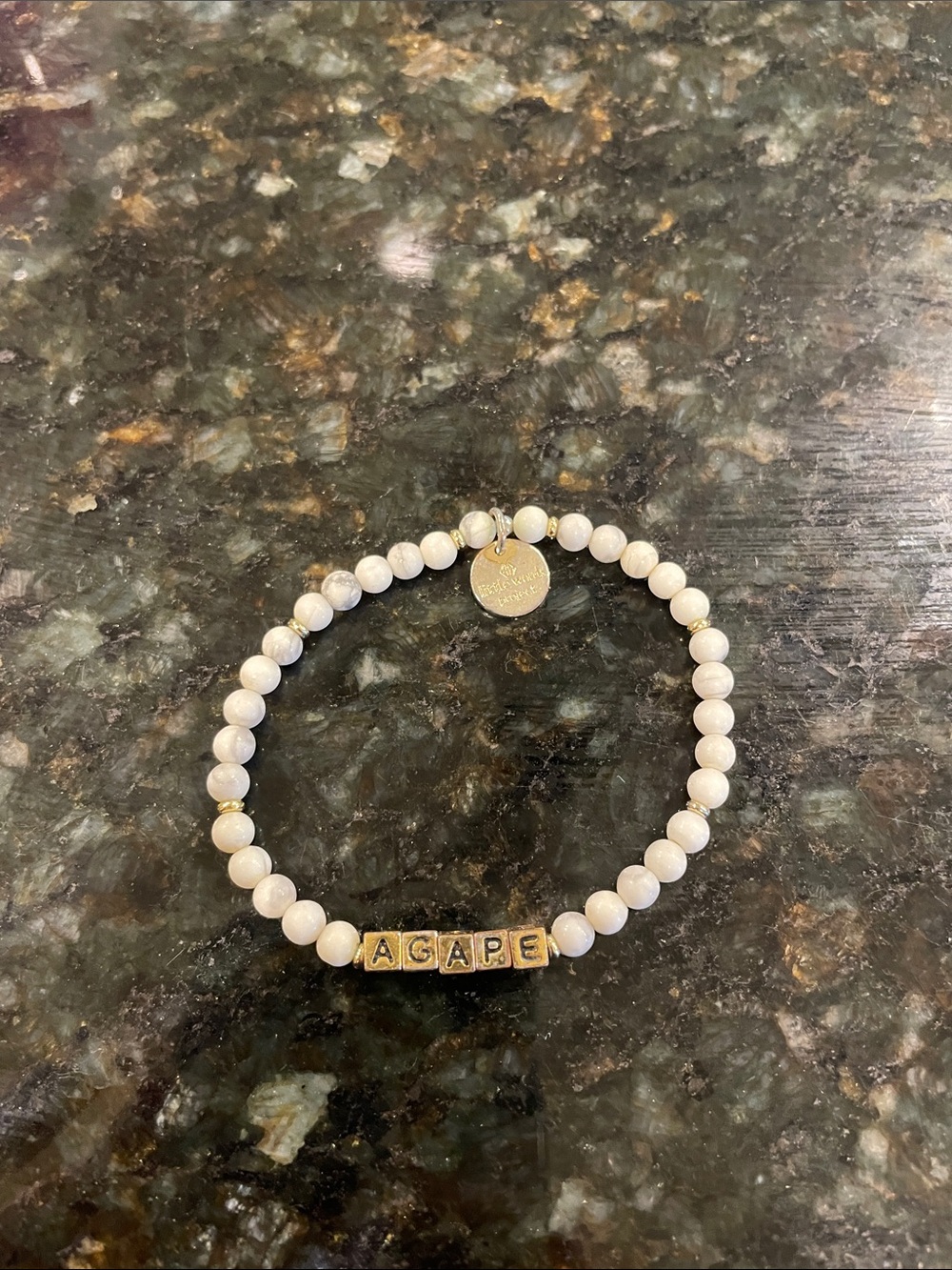 AGAPE White Beaded Stretch Bracelet with Gold Accents - Women Jewelry